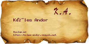 Köles Andor névjegykártya