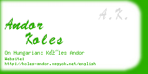 andor koles business card